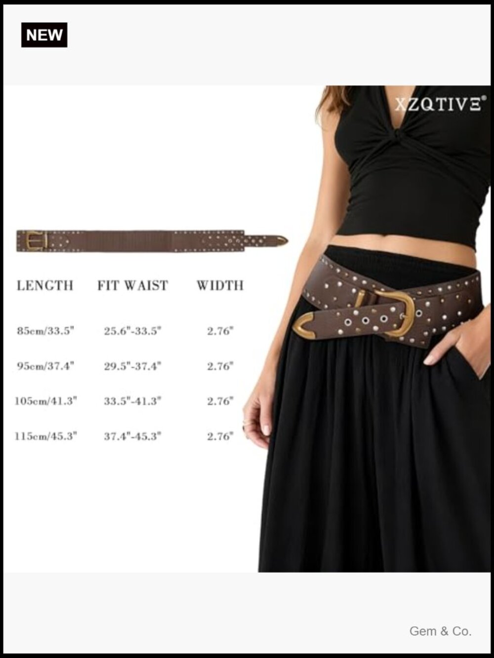 Wide Studded PU Leather Fashion Belt with Gold Buckle - Picture 6 of 6